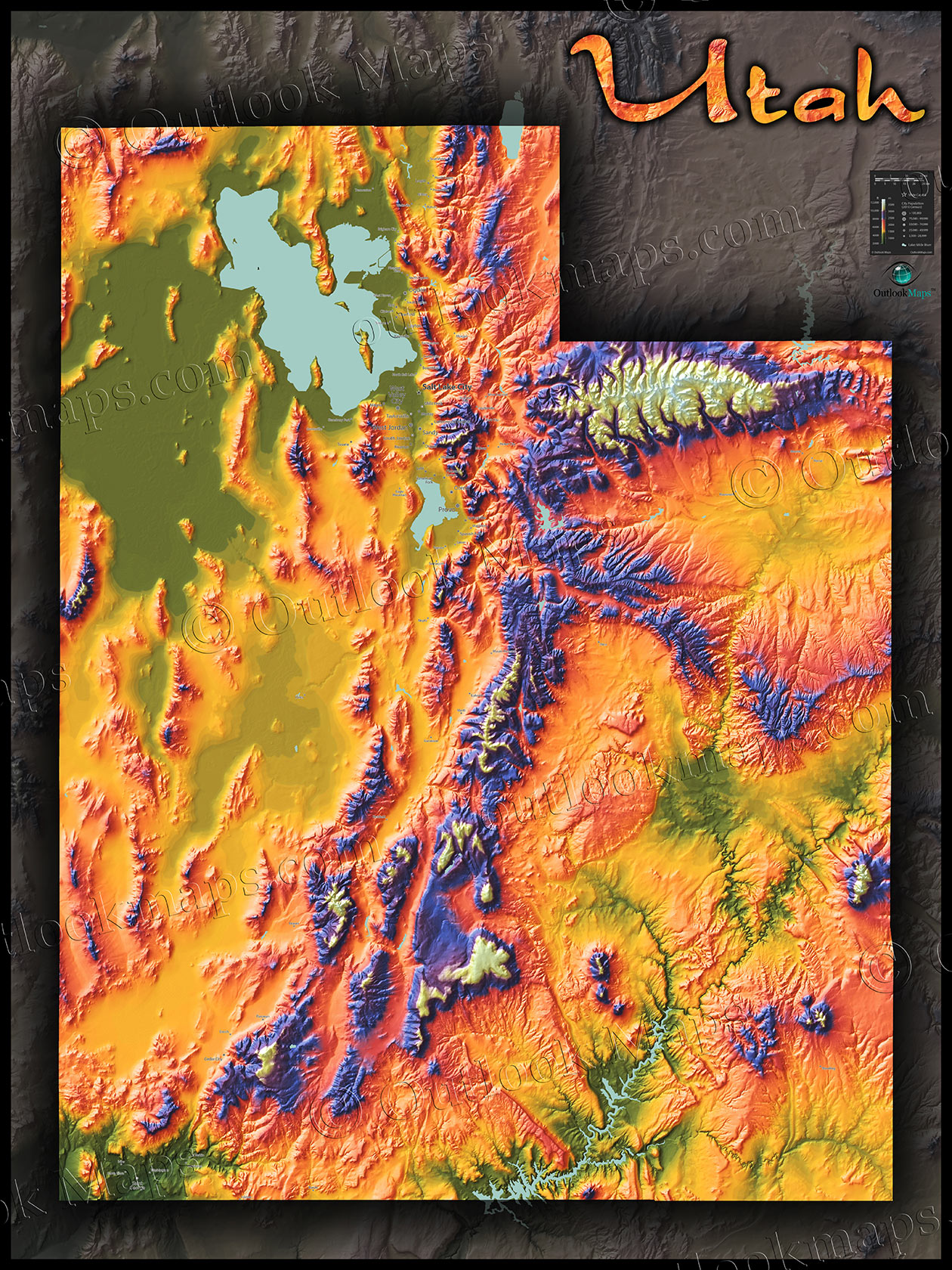 Physical Map Of Utah Topography Colorful Mountains And Terrain