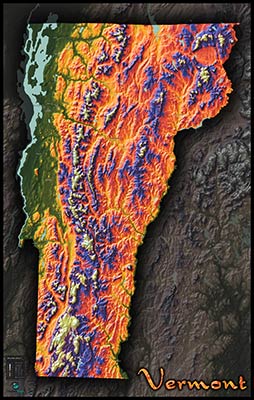 Physical Wall Map of Vermont Topography