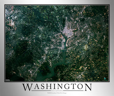 Aerial Image Satellite Map of Washington DC Area Poster