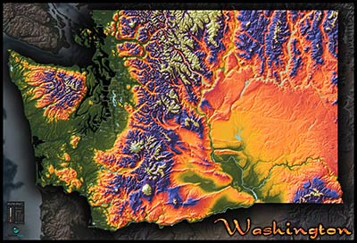 Topographic Physical Wall Map of Washington