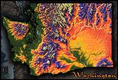 Topographic Physical Wall Map of Washington