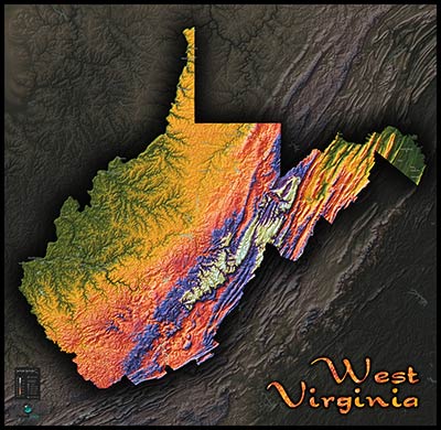 Topographic Physical Wall Map of West Virginia
