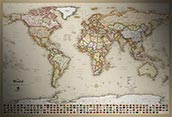 WORLD200FL - World Antique Style Map with Flags