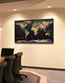 Business Conference Room with Colorful Poster of World Terrain
