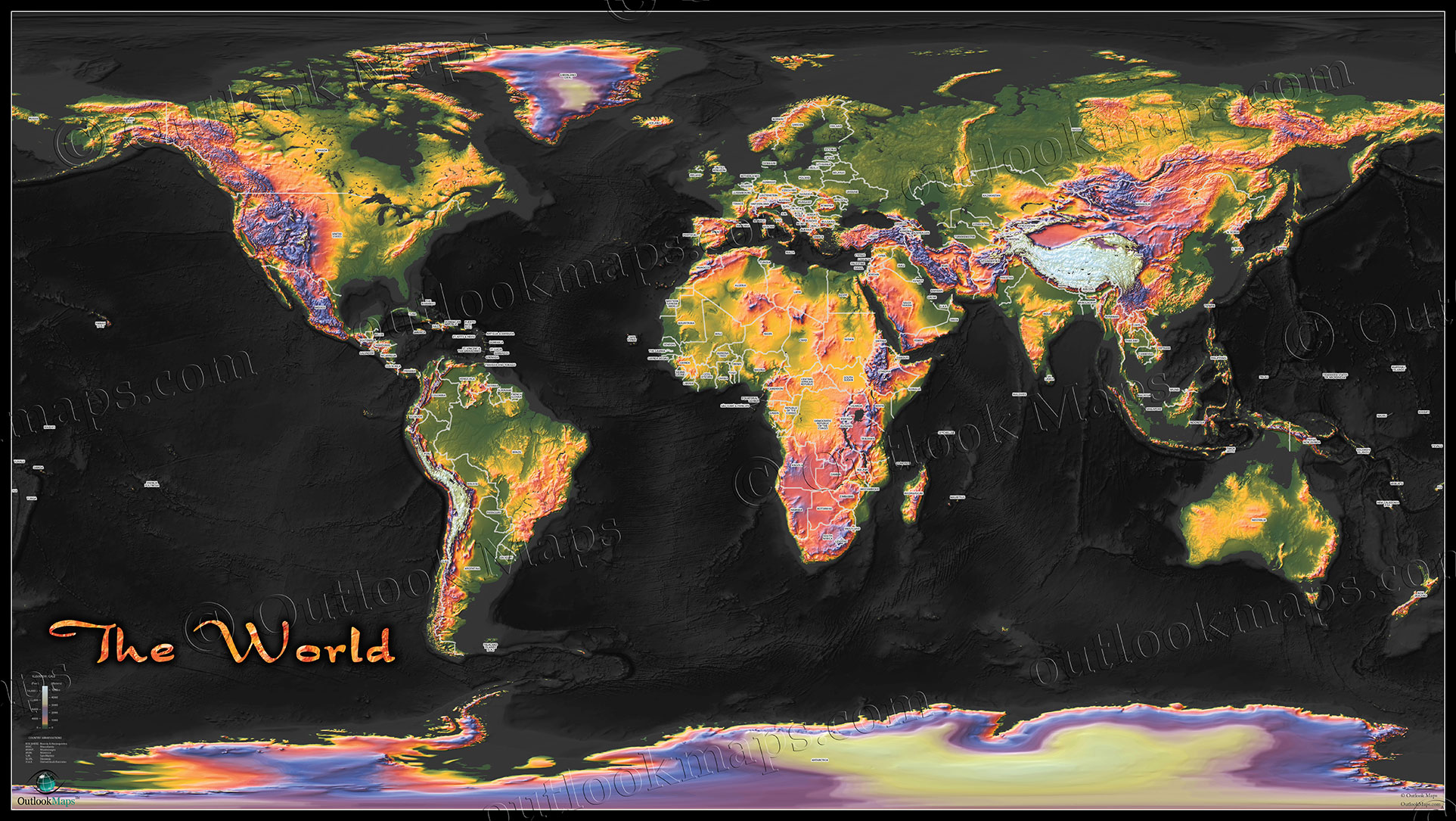 World Topography Map Wall Mural