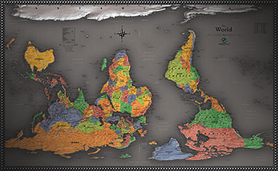 Cool Color Upside Down Map of the World