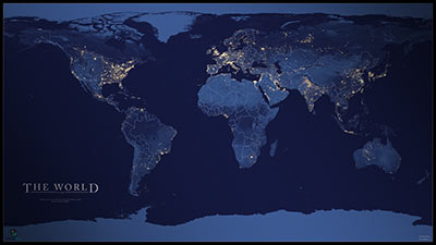 World Wall Map at Darkness Showing City Lights at Night