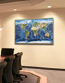 Business Conference Room with Detailed Satellite World Map
