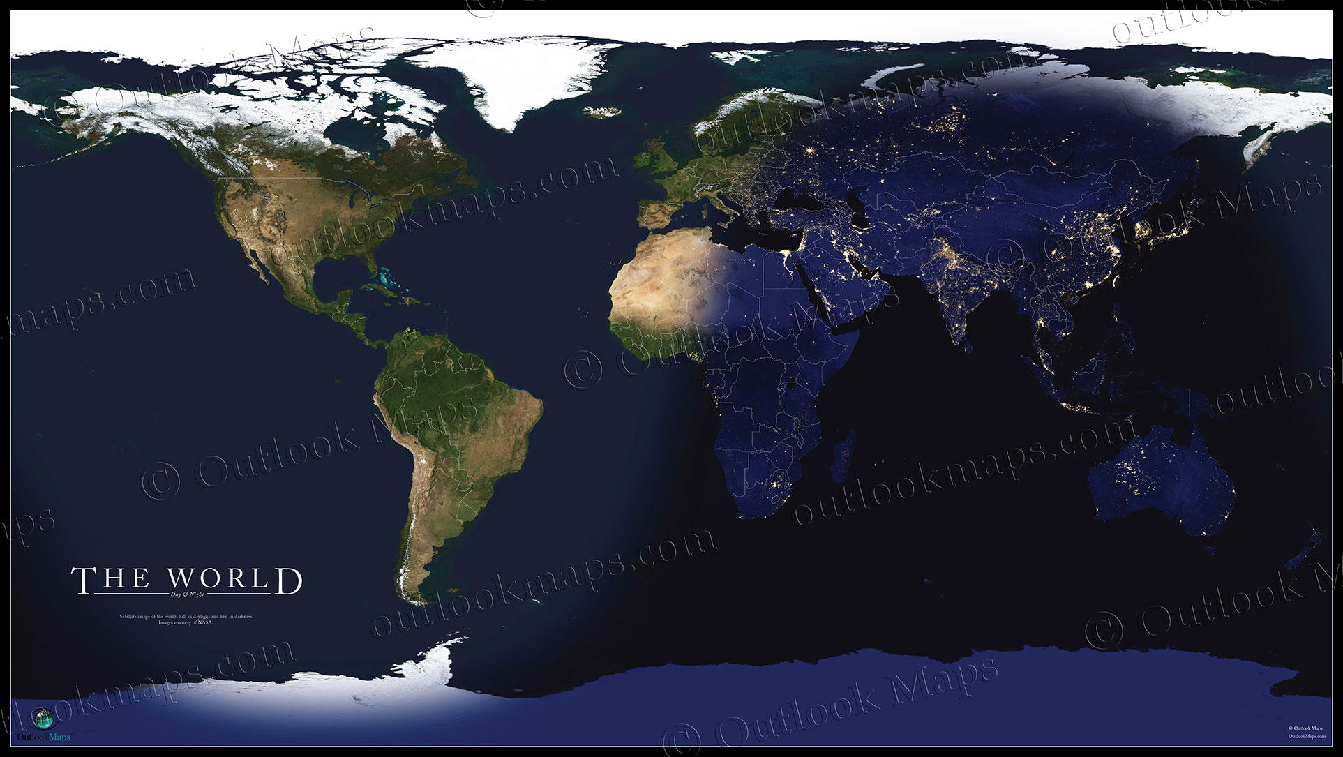 World Satellite Map Showing Daylight And Darkness