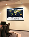 Business Conference Room with Map of World from Satellites