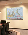 Business Conference Room with Reversed World Map with Flags