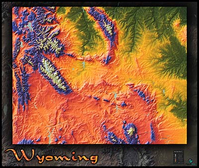 Topographic Wyoming Physical Wall Map