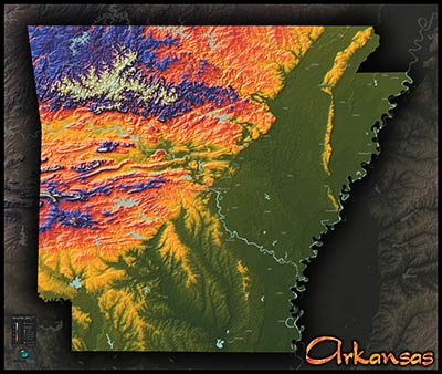 Arkansas Topographic Physical Wall Map
