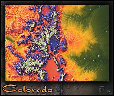 Topographic Colorado Physical Wall Map