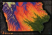 Topographic Iowa Physical Wall Map