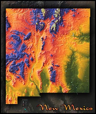 Physical Wall Map of New Mexico Topography