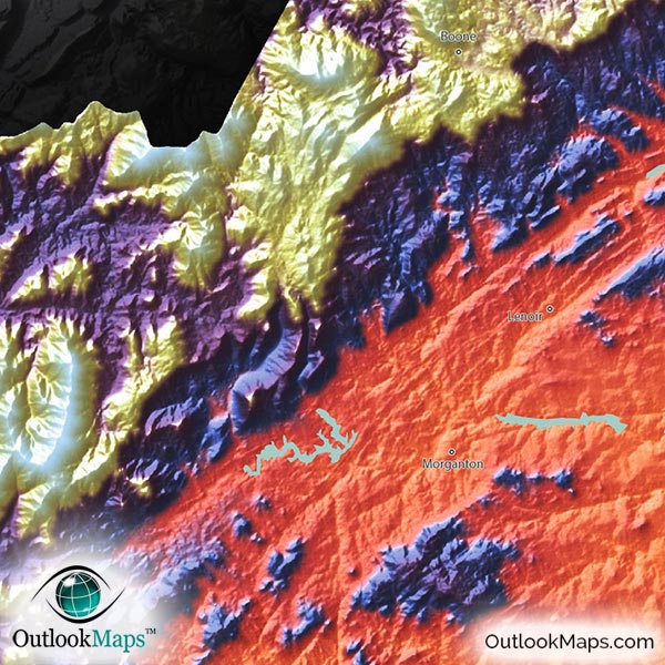 Map Of North Carolina Topographic Style Of Physical Landscape