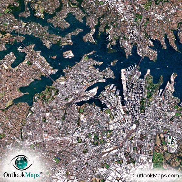 Sydney Australia Satellite Map Print Aerial Image Poster