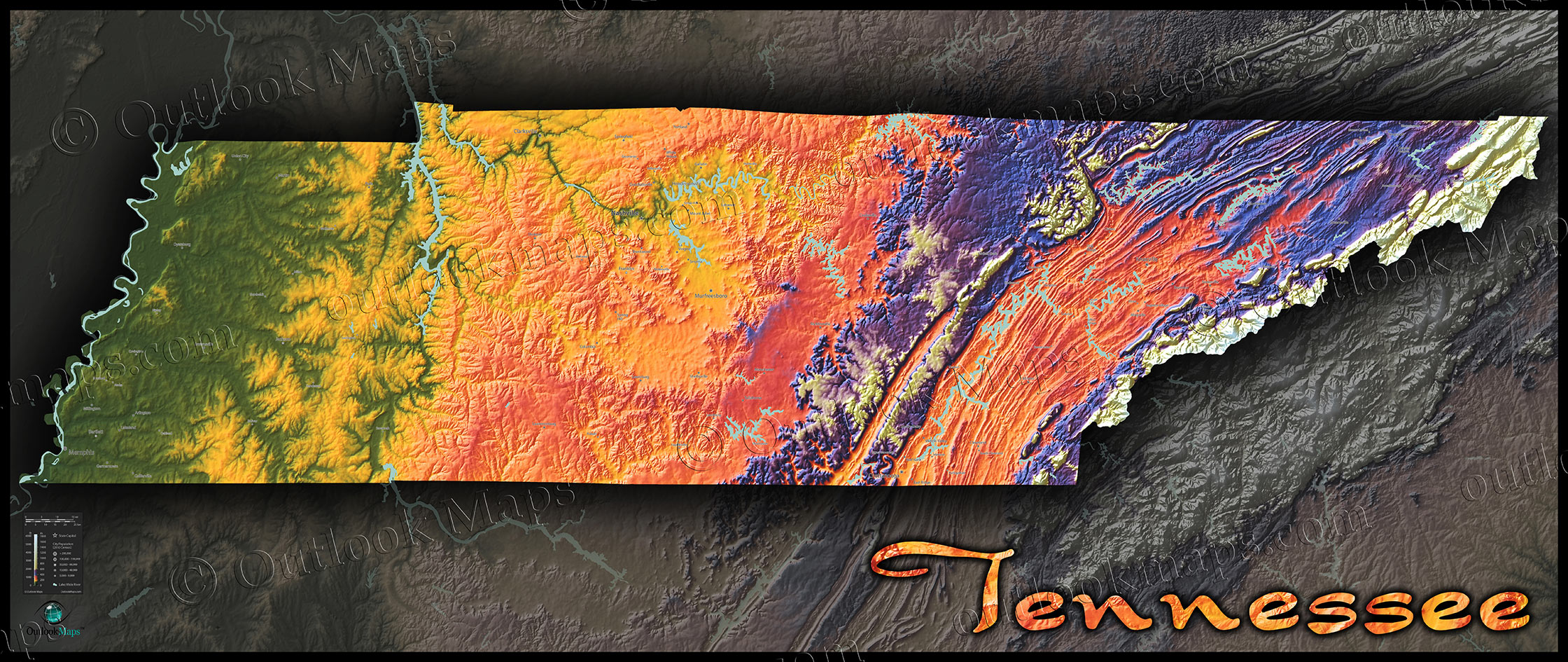 Topo Map Of Tennessee - Sheri Dorolice