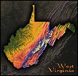 Topographic Physical Wall Map of West Virginia
